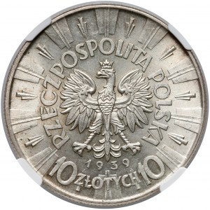 Piłsudski 10 złotych 1939 - NGC MS62