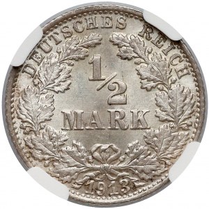 Deutschland, Wilhelm II., 1/2 Mark 1913-F - schön - NGC MS66