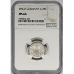 Deutschland, Wilhelm II., 1/2 Mark 1913-F - schön - NGC MS66