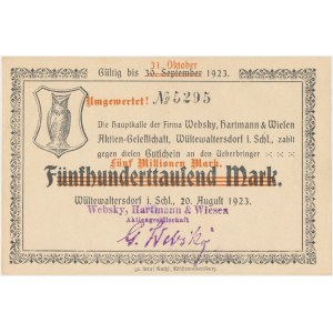 Wüstewaltersdorf (Walim), Firma Websky, Hartman..., 5 mln mark PRZEDRUK na 500.000 mark 1923