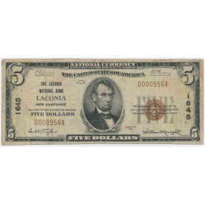 USA, National Bank LACONIA, 5 Dollar 1929