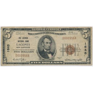 USA, National Bank LACONIA, 5 dolarów 1929