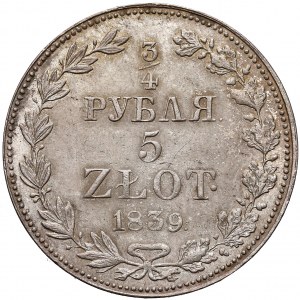 3/4 Ruble = 5 zloty 1839 MW, Warsaw
