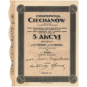 Cukrownia CIECHANÓW Spółka Akcyjna, 5x 100 złotych 1931 - imienna 