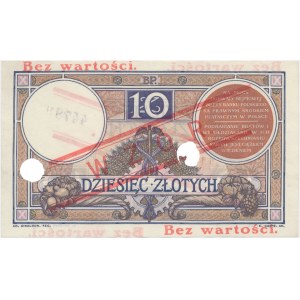 WZÓR 10 złotych 1919 - S.4 A - niski nadruk i perforacja pozioma - ILUSTROWANY w katalogu Miłczaka