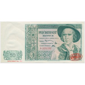 Londyn 50 złotych 1939 - SPECIMEN akceptacyjny DE LA RUE - RZADKOŚĆ