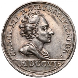 Karl XII. / August II. der Starke / Friedrich August I. von Sachsen, Medaille - Altranstädter Friede 1706 - selten