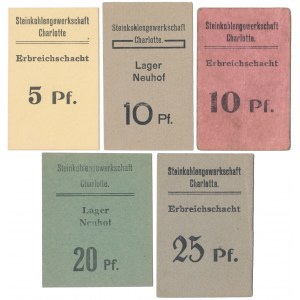 Czernica (Charlottegrube), 5, 10 i 25 pfennige Erbreichschacht, 10 i 20 pfennige Lager Neuhof - zestaw (5szt)