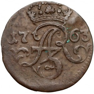 August III Sas, Szeląg Elbląg 1763 ICS - korona wąska