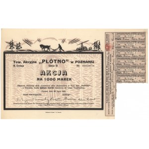 Towarzystwo Akcyjne PŁÓTNO w Poznaniu, Em.3, 1.000 mkp 1923