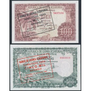 Äquatorialguinea, 100 und 500 Pesetas Guineanas 1969 = 1.000 i 5.000 Bipkwele 1980