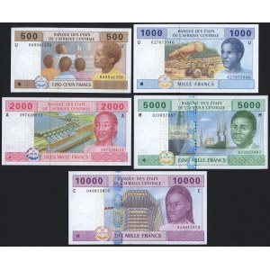 Central Africa States, 500 - 10.000 Francs 2002 - set (5pcs)
