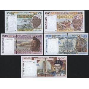 Państwa Afryki Zachodniej, 500 - 10.000 franków (1992-2002) - zestaw (5szt)