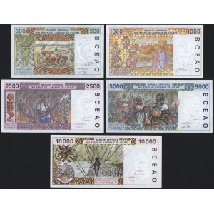 Państwa Afryki Zachodniej, 500 - 10.000 franków (1992-2002) - zestaw (5szt)