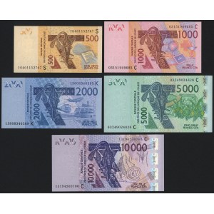 West Africa States, 500 - 10.000 Francs CFA 2003-2016 - set (5pcs)