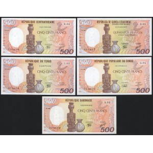 Central Africa States, 500 Francs 1985-91 - set (5pcs)