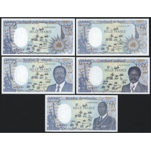 Central Africa States, 1.000 Francs 1985-92 - set (5pcs)
