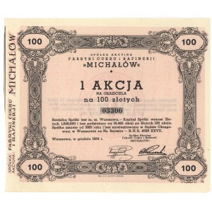 Towarzystwo Akcyjne Fabryki Cukru i Rafinerji MICHAŁÓW, 100 złotych 1934