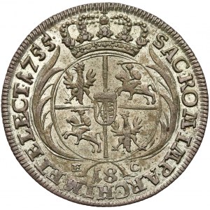August III Sas, Ort Lipsk 1755 EC - korona bez podszycia