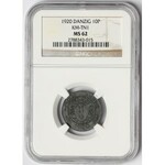 Gdańsk, 10 fenigów 1920 - 57 perełek - NGC MS62 - piękny