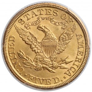 USA, 5 dolarów 1907, Filadelfia - Coronet Head - PCGS MS62
