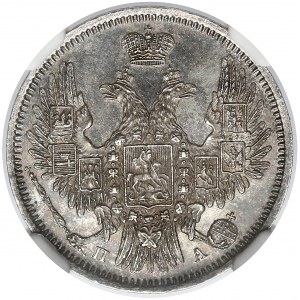 Rosja, Mikołaj I, 20 kopiejek 1850 СПБ - ПА, Petersburg - NGC MS63