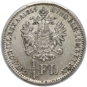 Austria, Franciszek Józef I, 1/4 florena 1859-B, Kremnica - PCGS AU50