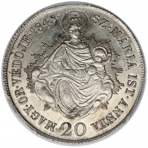 Węgry, Ferdynand I Habsburg, 20 krajcarów 1848-KB, Kremnica - PCGS MS62