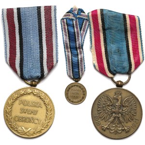 Zestaw 2 Medali Pamiątkowych za Wojnę 1918-1921 oraz miniatury