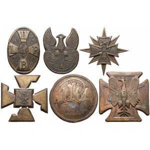 6 plakiet przedstawiających odznaki legionowe