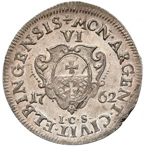 August III Sas, Szóstak Elbląg 1762 ICS - korona dzieli - piękny (R8)