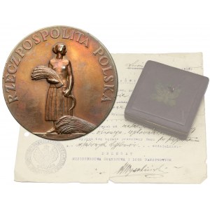 Medal Za Pracę i Zasługę 1926-1927 - z pudełkiem i zaświadczeniem