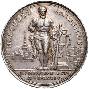 Friedrich August I. von Sachsen / August II. der Starke, Medaille HERCULES SAXONICUS 1694 - sehr selten