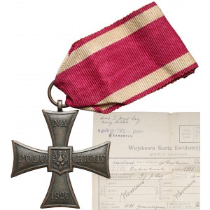 Krzyż Walecznych wraz z kartą ewidencyjną nadany w 3 Dywizji Legionów