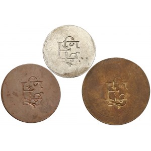 Zestaw 3 sztuk anonimowych monet zastępczych z monogramem EL - 1, 5 i 10 złotych