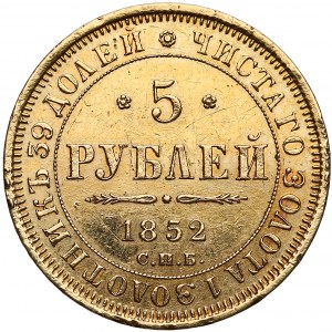 Rosja, Mikołaj I, 5 rubli 1852 СПБ - АГ, Petersburg