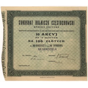 Syndykat Rolniczy Częstochowski 10x 10 złotych 1927