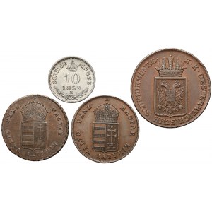 Ungarn/Österreich, 1-10 Kreuzer 1848-1859 - 4 Stücke