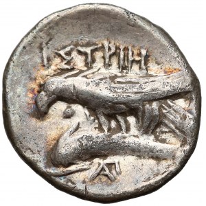Istros, Thrace AR Drachm (400-350 BC) Facing male heads, right inverted / Sea-eagle grasping doplhin