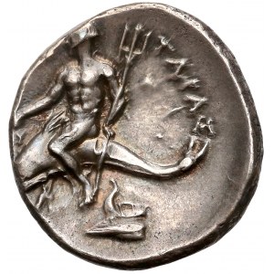 Calabria, Tarentum, Didrachm (281-272 BC) Warrior on herseback / Phalanthos astride dolphin, with trident, over prow
