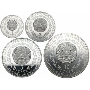 Kazachstan, SREBRO Irbis - 1, 2, 5 i 10 tenge 2009 - łącznie 18 uncji (4szt)