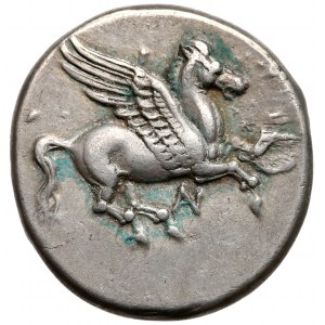 Corinth, Akarnania, Anectorium, AR Stater c 350 BC, Pegasus / head of Atena in Corinthian helmet, tripod