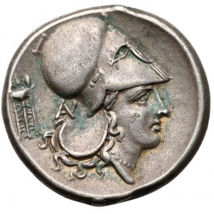 Corinth, Akarnania, Anectorium, AR Stater c 350 BC, Pegasus / head of Atena in Corinthian helmet, tripod