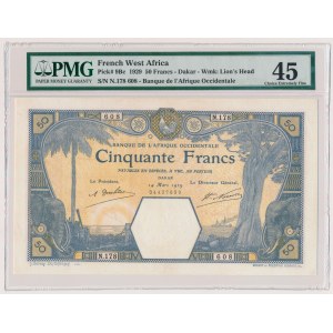 French West Africa, 50 Francs 1929 - PMG 45