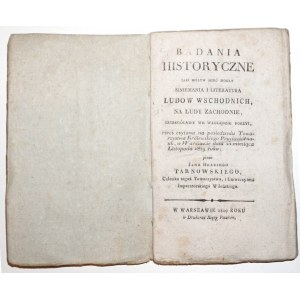 Tarnowski J., BADANIA HISTORYCZNE… ludów wschodnich na ludy zachodnie, 1819