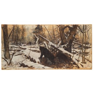 Julian Fałat (1853 Tuligłowy - 1929 Bystra), Polowanie na niedźwiedzicę, 1888 r.