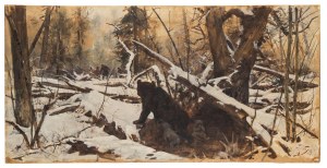 Julian Fałat (1853 Tuligłowy - 1929 Bystra), Polowanie na niedźwiedzicę, 1888 r.