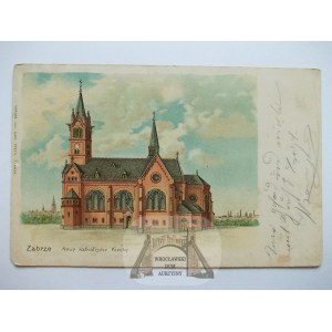 Zabrze, kościół, litografia, 1914