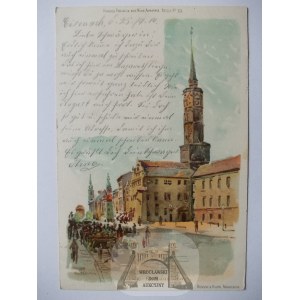 Nysa, Neisse, wieża ratusza, litografia, 1914
