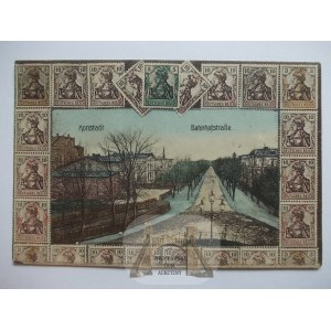 Wołczyn, Konstadt bei. Kluczbork, Dworcowa-Straße, Briefmarken, Collage, 1927